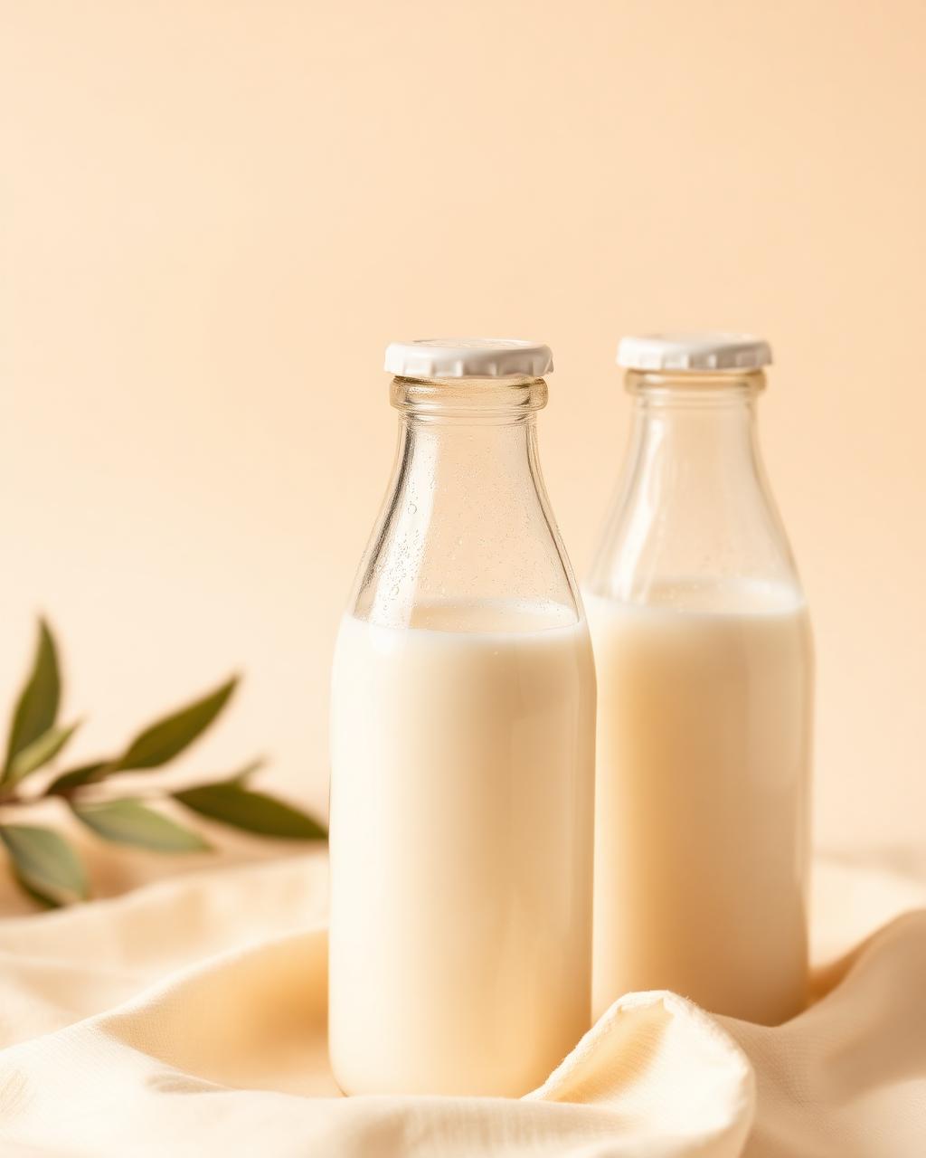Fresh glass milk bottles